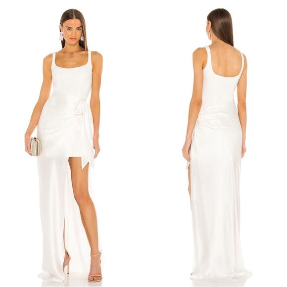 Cinq a Sept Marian Ruched Draped Silk Side Tie White Maxi Dress Size 8 - Picture 1 of 8